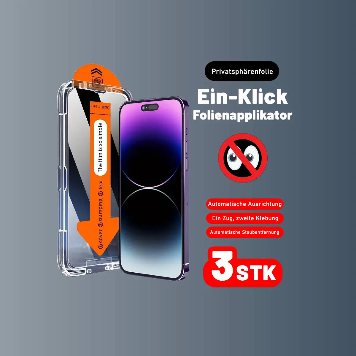 Panzerglas Privatsphärenfolie mit Auto-Installation - 3 Stück